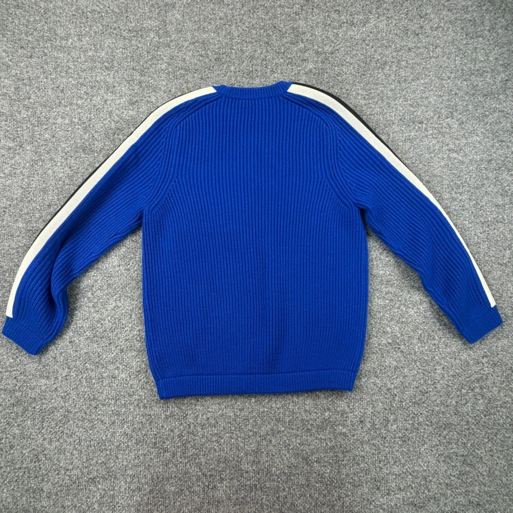 Tory Burch Blue Performance Merino Wool Ribbed Racing Stripe Sweater XS NWOT